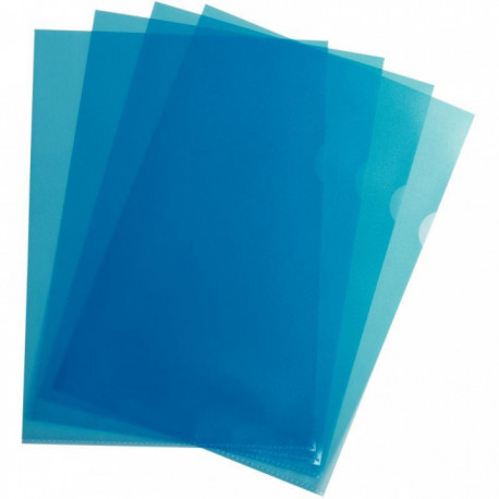 POCHETTES COIN .A4 BLEU POLYPROPYLÈNE GRAINÉ 9/100ÈME FORMAT A4 *BTE DE 100*