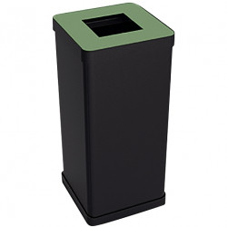 POUBELLE TRI SÉLECTIF 50L MÉTAL NOIR ET VERT + 3 MAGNET PAPIER PLASTIQUE ALIMENT COUVERCLE AMOVIBLE SYSTÈME D ACCROCHE RECYCLABL