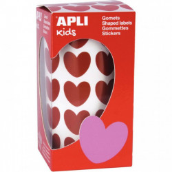 ROULEAU DE 900 GOMMETTES CŒUR ROUGES 20 X 18 MM