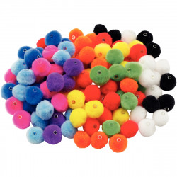 SACHET DE 150 POMPONS A TROU DIAMÈTRE 20MM, 11 COLORIS ASSORTIS