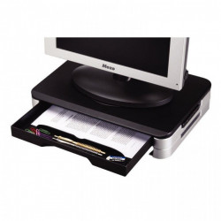 SUPPORT ÉCRAN  PIVOTANT 360° PLATEAU SUPERIEUR EN BOIS L40XP30XH7.4 CM  2 TIROIRS P/35KG 