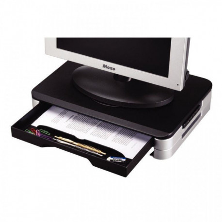 SUPPORT ÉCRAN  PIVOTANT 360° PLATEAU SUPERIEUR EN BOIS L40XP30XH7.4 CM  2 TIROIRS P/35KG 