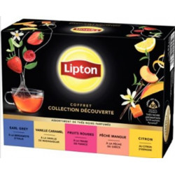 THE NOIRS PARFUMES LIPTON  BOITE DE 50 SACHETS  FRUITS ROUGE AGRUMES MURES-MYRTILLE PECHE MANGUE VANILLE CARAMEL 