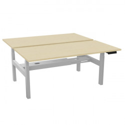 Bureau partagé Slade L160xP80cm plateau pin maritime/piètement alu. Profondeur totale 166,5cm. Réglable en hauteur électriquemen