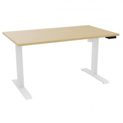 BUREAU REGLABLE ELECTRIQUE ASSIS DEBOUT 80% RECYCLE PEFC AGEC GUERALUT Z2 L140XP 80 EP 25 MM CHENE NATUREL /NOIR Boîtier de comm