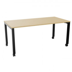 Table L160 cm x P80 cm x H73,5 cm Perform Mobile plateau chêne naturel/piétement noir. Plateau mélamine avec obturateur. Pièteme