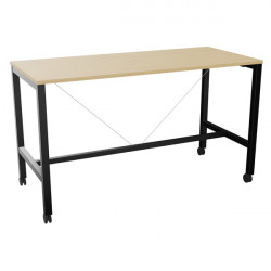 Table L180 cm x P80 cm x H104,5 cm Perform Mobile plateau chêne naturel/piétement noir. Plateau mélamine avec obturateur. Piètem