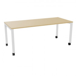 Table L180 cm x P80 cm x H73,5 cm Perform Mobile plateau chêne naturel/piétement blanc. Plateau mélamine avec obturateur. Piètem