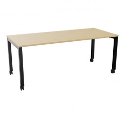 Table L180 cm x P80 cm x H73,5 cm Perform Mobile plateau chêne naturel/piétement noir. Plateau mélamine avec obturateur. Pièteme