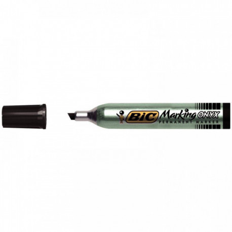 MARQUEUR NOIR PERMANENT POINTE BISEAUTÉE BASE SOLVANT INDÉLÉBILE CORPS MÉTAL GÉA