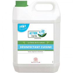 NETTOYANT DÉSINFECTANT CUISINE BIDON 5L ACTION VERTE ECOCERT  BACTERICIDE LEVURICIDE  VIRUCIDE CONTACT ALIM FAB FRANCE  