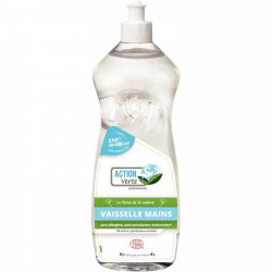 LIQUIDE VAISSELLE MAINS PEAUX SENSIBLE FLACON DE 1 LITRE ECOCERT 100%RECYCLE ACTION VERTE JEX FABFRANCE