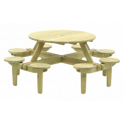 TABLE DE PIQUE NIQUE RONDE EN PIN Diamètre 188cm hauteur 75cm