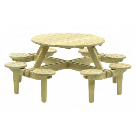 TABLE DE PIQUE NIQUE RONDE EN PIN Diamètre 188cm hauteur 75cm