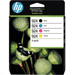 924 HP 924 PACK DE 4 CARTOUCHES D'ENCRE NOIRE, CYAN, MAGENTA ET JAUNE AUTHENTIQUES (6C3Z1NE)