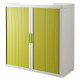 Armoire à rideaux 2 tablettes corps blanc / rideaux vert. Dimensions extérieures: H104cm x L110cm x P41.5cm