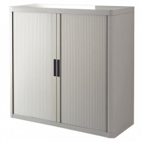 Armoire à rideaux 2 tablettes corps gris / rideaux gris. Dimensions extérieures: H104cm x L110cm x P41.5cm