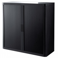 Armoire à rideaux 2 tablettes corps noir / rideaux noir. Dimensions extérieures: H104cm x L110cm x P41.5cm