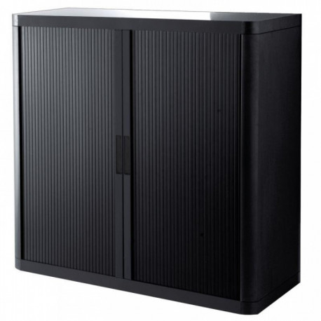 Armoire à rideaux 2 tablettes corps noir / rideaux noir. Dimensions extérieures: H104cm x L110cm x P41.5cm