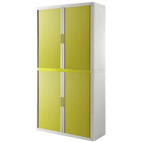 Armoire à rideaux 4 tablettes corps blanc / rideaux vert. Dimensions extérieures: H204cm x L110cm x P41.5cm