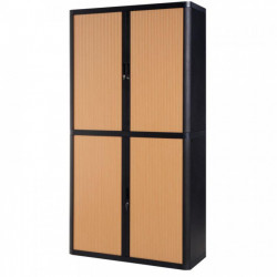Armoire à rideaux 4 tablettes corps noir / rideaux hetre. Dimensions extérieures: H204cm x L110cm x P41.5cm