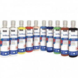 ASSORTIMENT DE 10 FLACONS DE 500 ML DE GOUACHE BRILLANTE BRILLO (9 + 1 FLACON OF