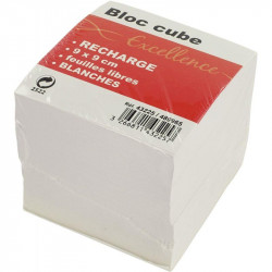 BLOC CUBE, FEUILLES BLANCHES, DIMENSIONS : 9 X 9 X 9 CM RECHARGE