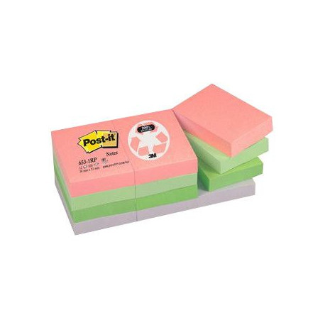 BLOC REPOSITONNABLE POST-IT RECYCLE 38x51 PQT12 ASSORTIS POSTIT BP064