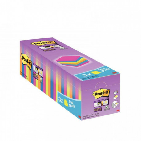 BLOCS REPOSITIONNABLES  *PQT24 dont 3 gratuits*  *BP882* SUPER STICKY POST-IT ASS. 76x76 MM