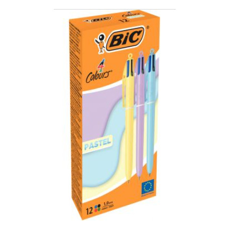 BOÎTE DE 12 STYLOS BILLE 4 COULEURS PASTEL ASSORTIS
