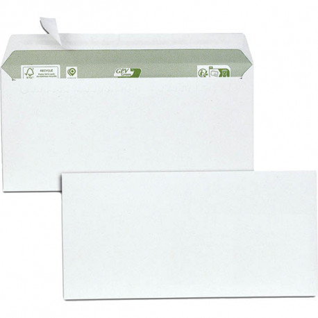 BOÎTE DE 500 ENVELOPPES BLANCHES DL 80 GRAMMES À BANDE SILICONÉE RECYCLÉES