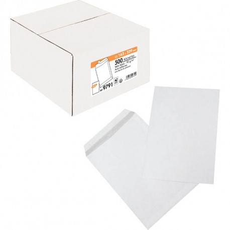 BOITE DE 500 POCHETTES BLANCHES 162X229MM 90G BANDE SILICONÉE
