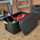 BOITE RANGEMENT + COUVERCLE AVEC TROU POUR CADENAS CHARGE LOURDE GT 110L L77xl42xH50,5cm + 2 ROULETTES NOIR 95% recyclé - 100% r