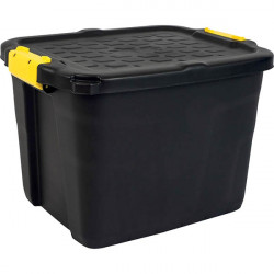 BOITE RANGEMENT + COUVERCLE AVEC TROU POUR CADENAS CHARGE LOURDE GT 42L L50xl40xH35cm NOIR 90% RECYCLE RECYCLABLE AGEC BANKERS