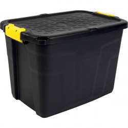 BOITE RANGEMENT + COUVERCLE AVEC TROU POUR CADENAS CHARGE LOURDE GT 60L L60xl40xH40 cm NOIR 95% recyclé - 100% recyclable AGEC B
