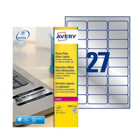 BOITE X540 ETIQUETTES 29.6X63.5MM ULTRA RESISTANTES METALLIQUE