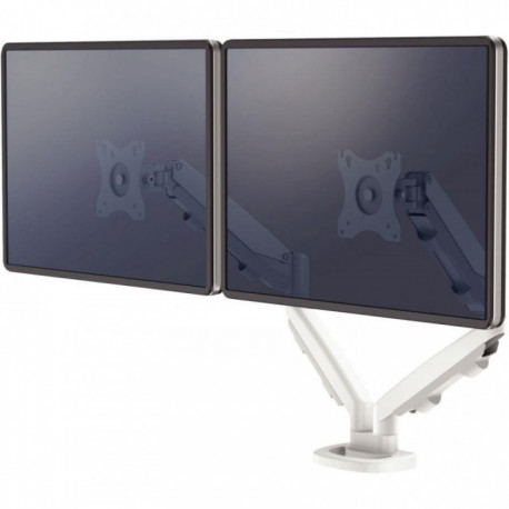 BRAS PORTE 2 ECRANS BLANC EPPA P/ 39" 8 KG MAX H DE 140-406MM ROTATION 360° INCLINAISON +/-90° P/ EPAISSEUR PLATEAU 8-82MM GRIS 