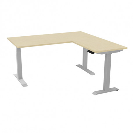 Bureau électrique Slade L160xP80cm avec retour plateau pin maritime/piètement alu. Avec retour L80xP60cm. Gestion globale de l'a