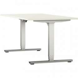 Bureau individuel Slade L140xP80cm plateau blanc/piètement blanc. Réglable en hauteur électriquement. Plateaux: Panneaux ép. 25m