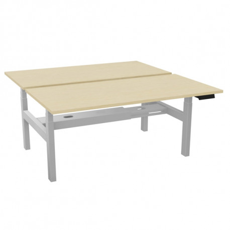 Bureau partagé Slade L160xP80cm plateau pin maritime/piètement alu. Profondeur totale 166,5cm. Réglable en hauteur électriquemen