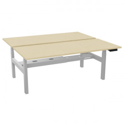 Bureau partagé Slade L180xP80cm plateau pin maritime/piètement alu. Profondeur totale 166,5cm. Réglable en hauteur électriquemen