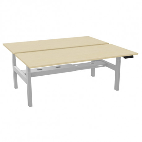 Bureau partagé Slade L180xP80cm plateau pin maritime/piètement alu. Profondeur totale 166,5cm. Réglable en hauteur électriquemen