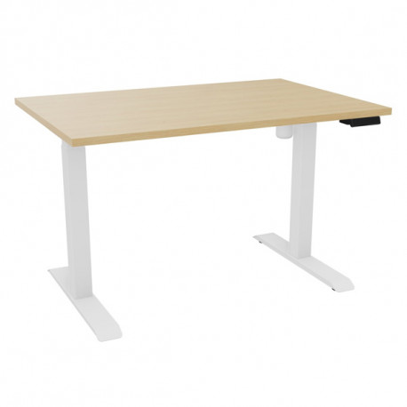 BUREAU REGLABLE ELECTRIQUE ASSIS DEBOUT 80% RECYCLE PEFC AGEC GUERA LUT Z2 L120XP 80 EP 25 MM CHENE NATUREL /NOIR Boîtier de com