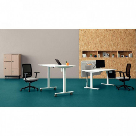 BUREAU REGLABLE ELECTRIQUE ASSIS DEBOUT 80% RECYCLE PEFC AGEC GUERA LUT Z2 L140XP 80 EP 19 MM PLATEAU BLANC /BLANC Boîtier de co