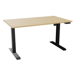 BUREAU REGLABLE ELECTRIQUE ASSIS DEBOUT 80% RECYCLE PEFC AGEC GUERALUT Z2 L140XP 80 EP 25 MM CHENE NATUREL /NOIR Boîtier de comm