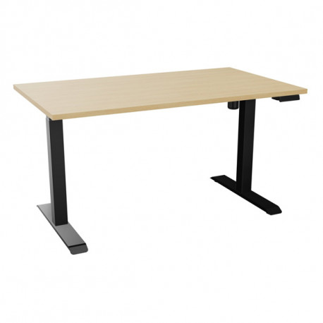 BUREAU REGLABLE ELECTRIQUE ASSIS DEBOUT 80% RECYCLE PEFC AGEC GUERALUT Z2 L140XP 80 EP 25 MM CHENE NATUREL /NOIR Boîtier de comm