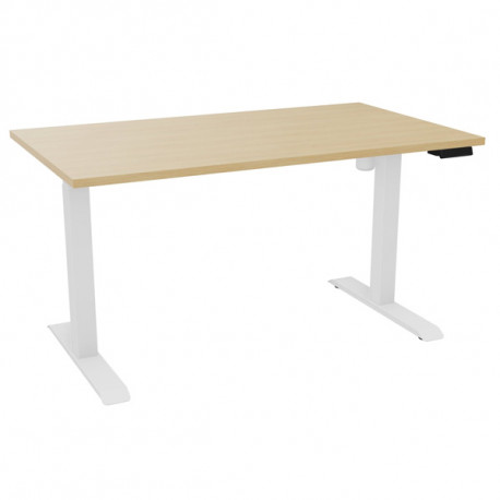 BUREAU REGLABLE ELECTRIQUE ASSIS DEBOUT 80% RECYCLE PEFC AGEC GUERALUT Z2 L140XP 80 EP 25 MM CHENE NATUREL /NOIR Boîtier de comm