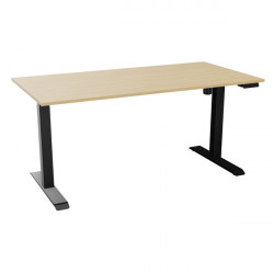 BUREAU REGLABLE ELECTRIQUE ASSIS DEBOUT 80% RECYCLE PEFC AGEC GUERALUT Z2 L160XP 80 EP 19 MM CHENE NATUREL /NOIR Boîtier de comm