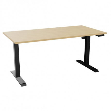 BUREAU REGLABLE ELECTRIQUE ASSIS DEBOUT 80% RECYCLE PEFC AGEC GUERA LUT Z2 L160XP 80 EP 25 MM PLATEAU BLANC /NOIR Boîtier de com
