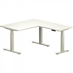 BUREAU REGLABLE ELECTRIQUE ASSIS DEBOUT AVEC RETOUR SLADE L180XP80CM PLAT.25MM BLANC /PIÈT.MET.BLANC regl.haut.électriq.décor tr